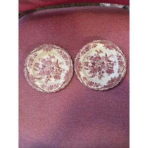 Crown Ducal Bristol Pink Red Transferware Bread Plates 6" England Lot Of 2